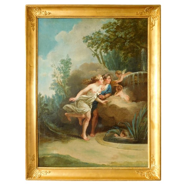 Ecole Française du XVIIIe siècle - la fontaine de l'Amour d'après Fragonard - grande huile sur toile