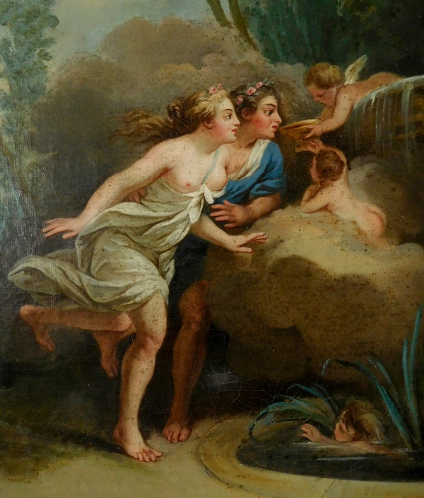 Ecole Française du XVIIIe siècle - la fontaine de l'Amour d'après Fragonard - grande huile sur toile