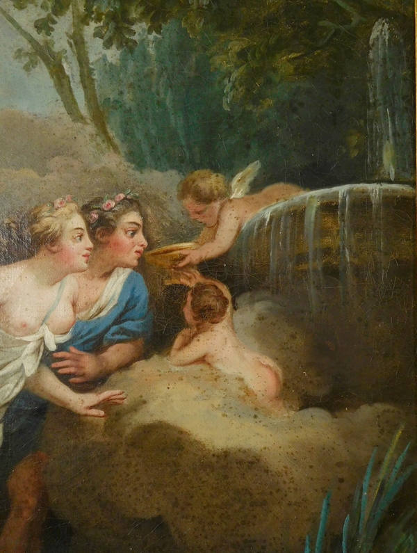 Ecole Française du XVIIIe siècle - la fontaine de l'Amour d'après Fragonard - grande huile sur toile