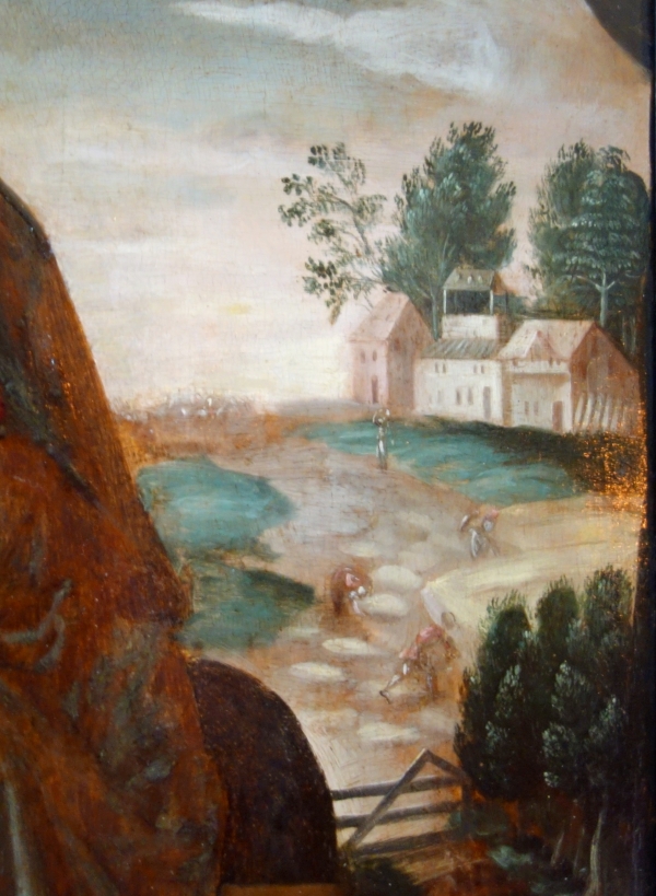 Ecole hollandaise du XVIe siècle : la fuite en Egypte, huile sur panneau
