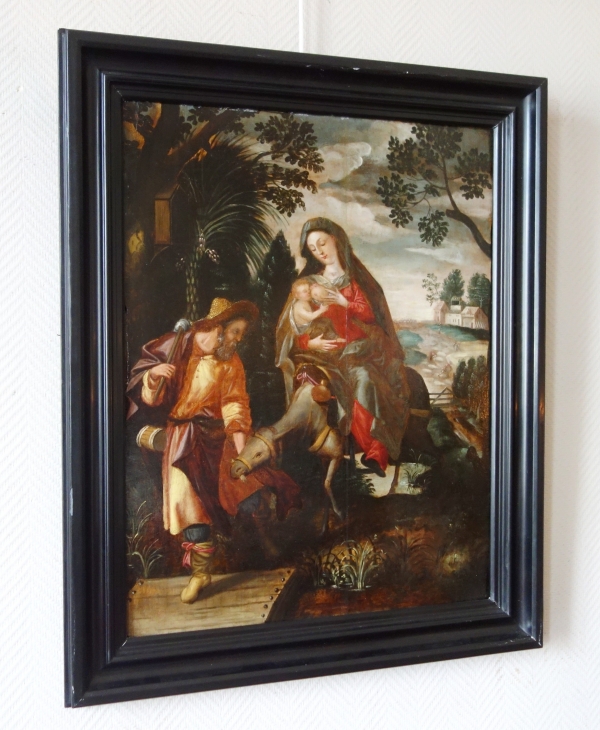 16th century Dutch school : running away to Egypt - oil on panel