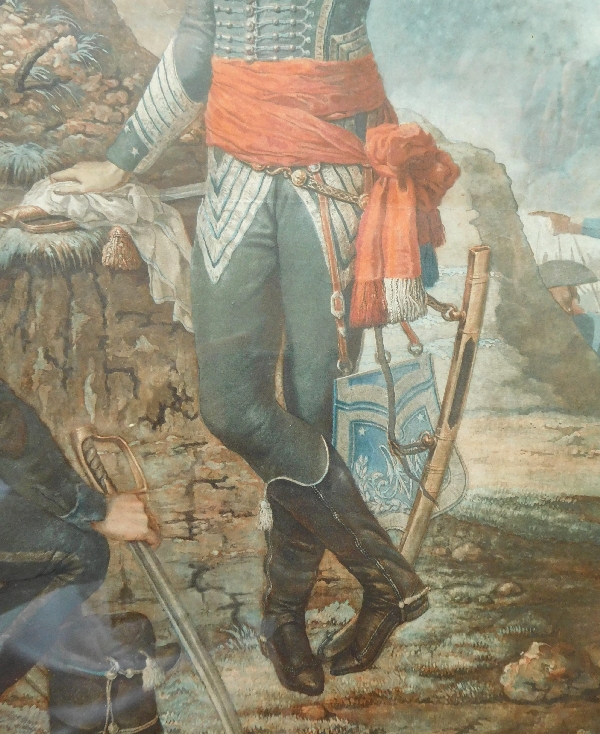 Late 18th century colored engraving : General Marceau in a gilt frame circa 1798