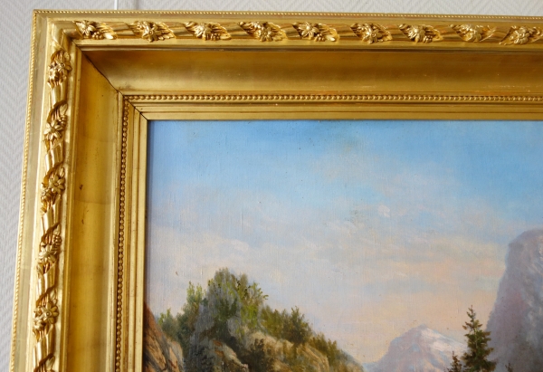 Alfred Godchaux : large oil on canvas, mountain landscape - 126.5cm x 108.5cm