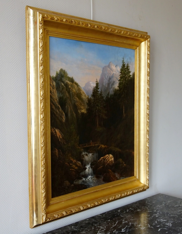 Alfred Godchaux : large oil on canvas, mountain landscape - 126.5cm x 108.5cm