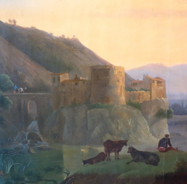 Large romantic painting, Italian landscape, early 19th century oil on canvas - 100cm x 75cm