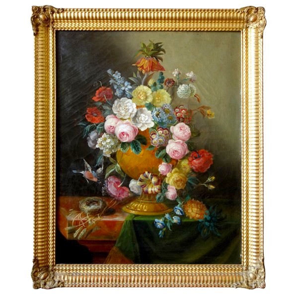 19th century French school, large oil on canvas : bouquet of flowers circa 1840 - 92cm x 73cm