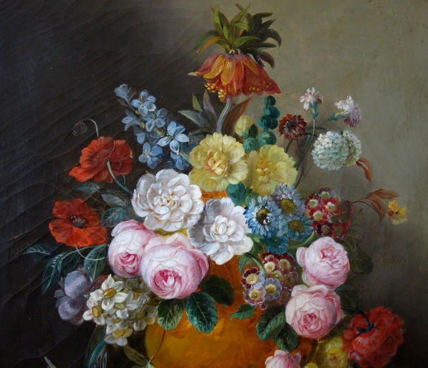 Ecole Française du XIXe siècle : grand tableau de fleurs vers1840 - 92cm x 73cm