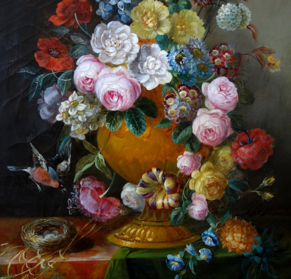 Ecole Française du XIXe siècle : grand tableau de fleurs vers1840 - 92cm x 73cm