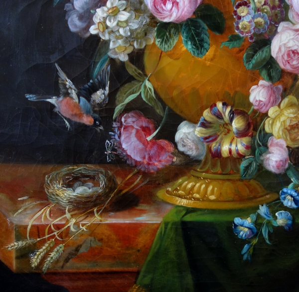 Ecole Française du XIXe siècle : grand tableau de fleurs vers1840 - 92cm x 73cm