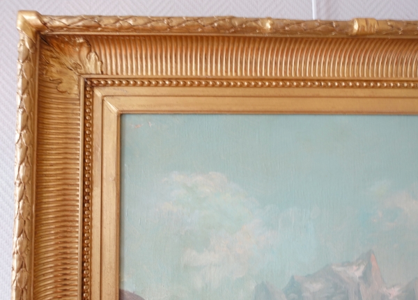Emile Godchaux : tall oil on canvas, mountain landscape - 82.5cm x 113.5cm