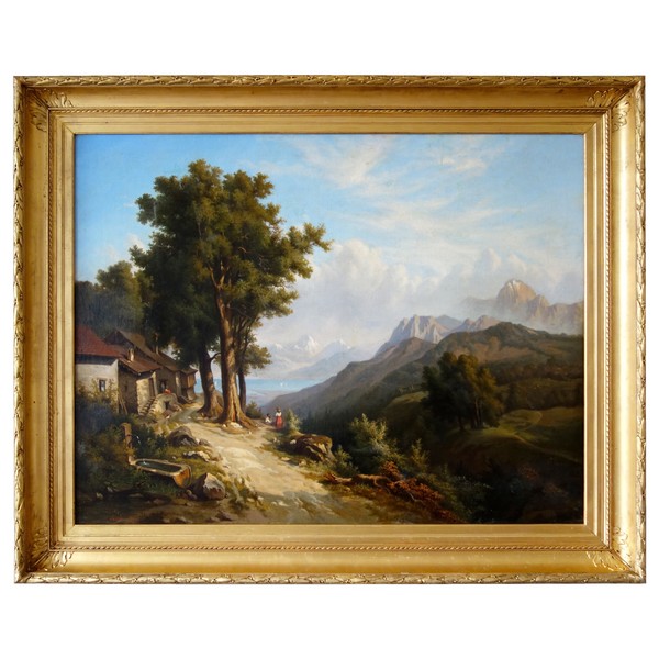 Henry Van Der Burch, grand tableau de montagne - huile sur toile XIXe - 136cm x 109cm