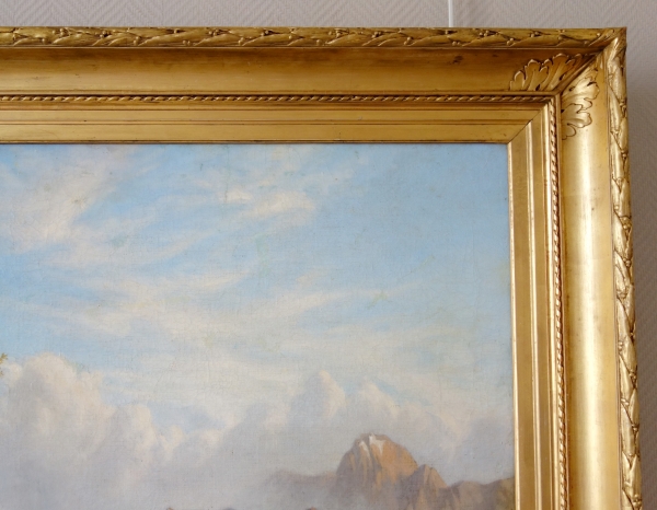 19th century French school : large mountain landscape painting - 136cm x 109cm