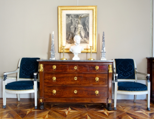 Large royalist engraving : portrait of Louis XIV, gilt wood frame - 82cm x 99.5cm