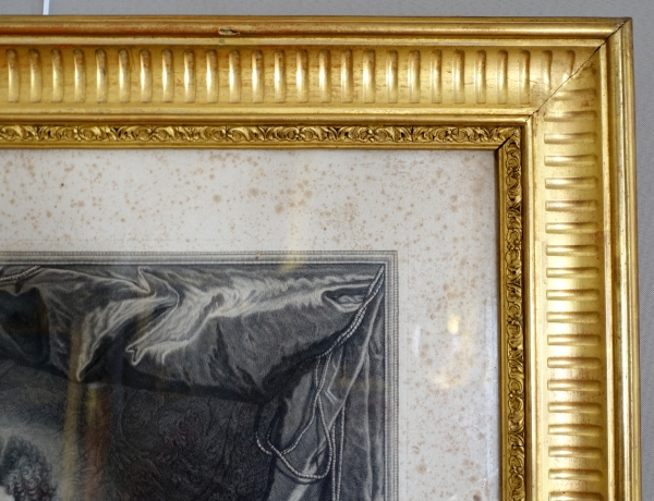 Large royalist engraving : portrait of Louis XIV, gilt wood frame - 82cm x 99.5cm