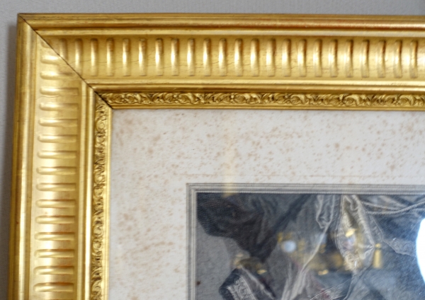 Large royalist engraving : portrait of Louis XIV, gilt wood frame - 82cm x 99.5cm