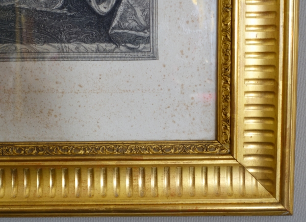 Large royalist engraving : portrait of Louis XIV, gilt wood frame - 82cm x 99.5cm