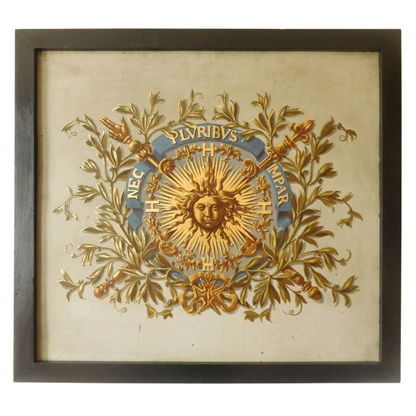 Royalist oil on copper : Louis XIV coat of arms - Restoration Period - 19th century