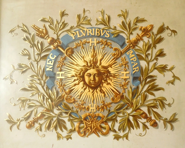 Royalist oil on copper : Louis XIV coat of arms - Restoration Period - 19th century
