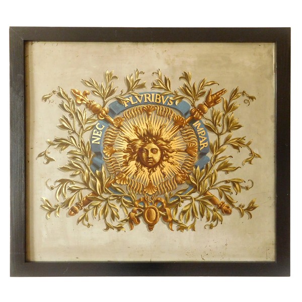 Royalist oil on copper : Louis XIV coat of arms - Restoration Period - 19th century