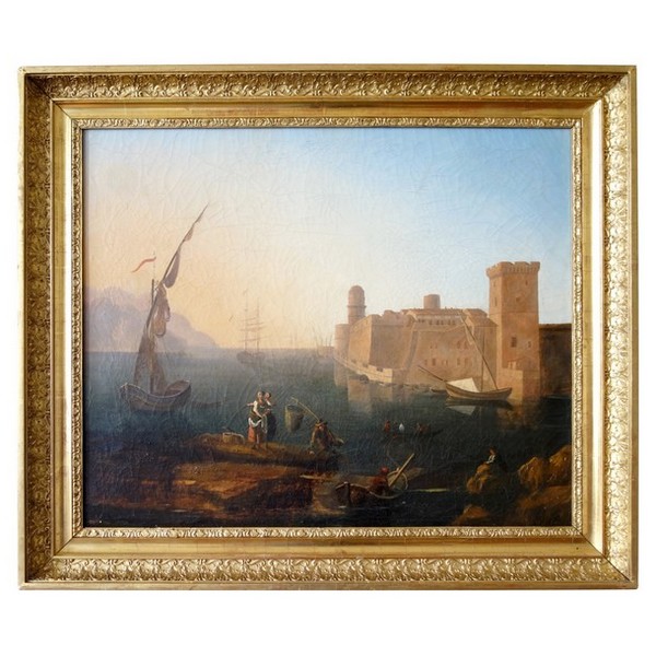 Early 19th century French school, marine : Marseille old port and St Jean fort