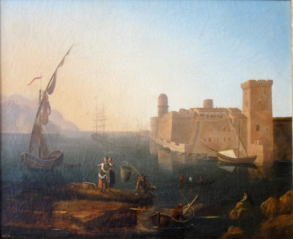 Early 19th century French school, marine : Marseille old port and St Jean fort