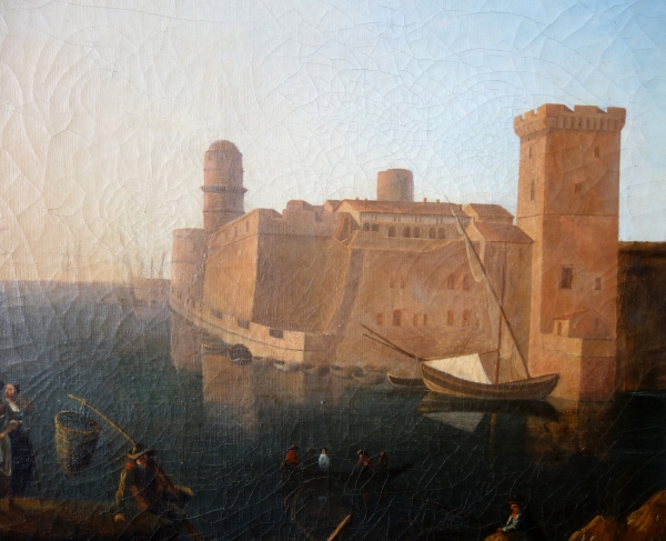 Early 19th century French school, marine : Marseille old port and St Jean fort