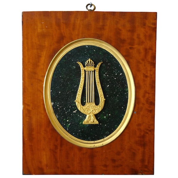 ?Grande miniature Empire en bronze ciselé et doré au mercure, cadre en citronnier - 29cm x 24cm