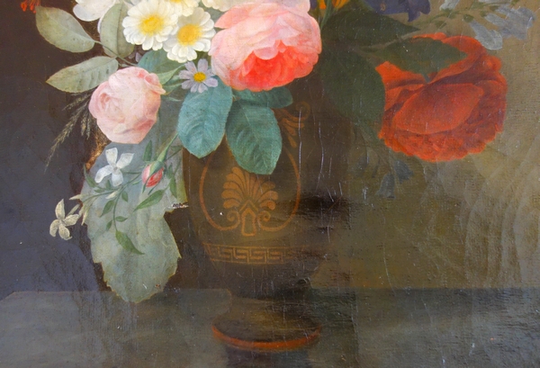 19th century French school, large oil on canvas, bouquet of flowers - 59.5cm x 71.5cm