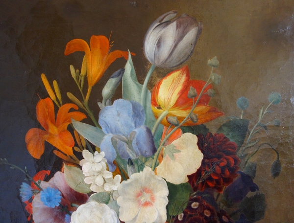 Ecole Française du début XIXe siècle, grande nature morte aux fleurs - huile sur toile - 59,5cm x 71,5cm