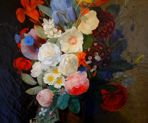 Ecole Française du début XIXe siècle, grande nature morte aux fleurs - huile sur toile - 59,5cm x 71,5cm