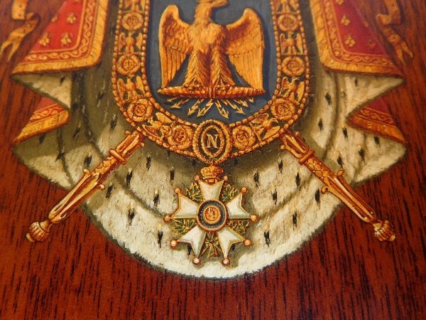 Miniature oil on mahogany panel : Napoleon III Imperial coat of arms