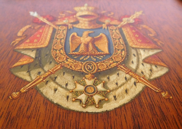 Miniature oil on mahogany panel : Napoleon III Imperial coat of arms