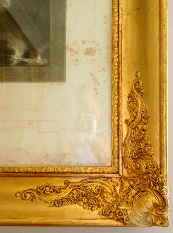 Large 19th century engraving, gold leaf gilt frame