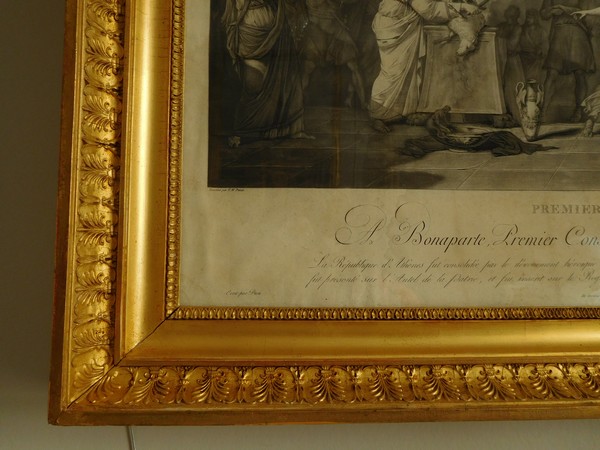 Large Empire engraving - foundation of Athens Republic - gold leaf gilt frame