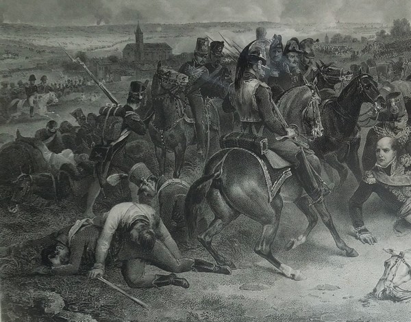 Empire engraving, Wagram battle, Maréchal Bessières' fall