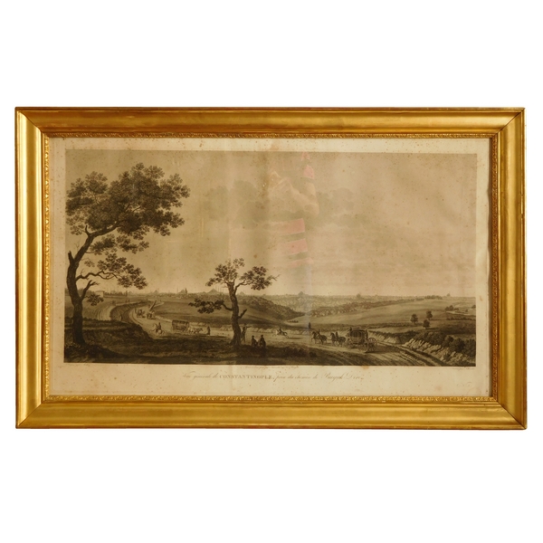 Grande gravure la Ville de Constantinople (Istanbul), cadre en bois doré époque 1840