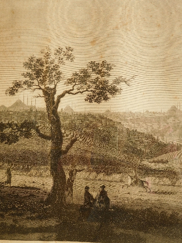 Grande gravure la Ville de Constantinople (Istanbul), cadre en bois doré époque 1840