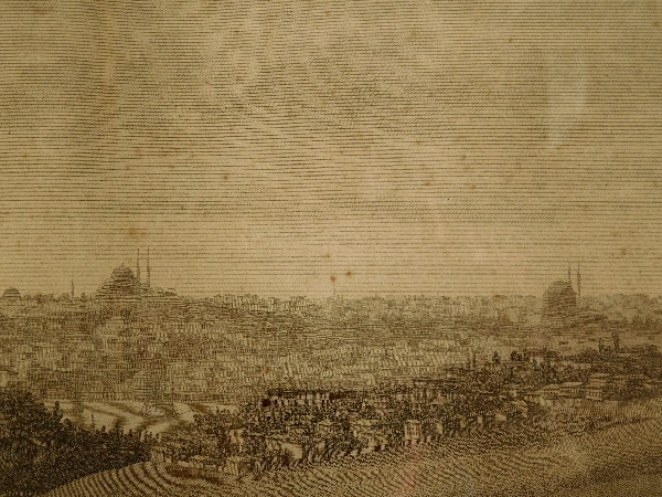 Grande gravure la Ville de Constantinople (Istanbul), cadre en bois doré époque 1840