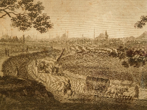 Grande gravure la Ville de Constantinople (Istanbul), cadre en bois doré époque 1840