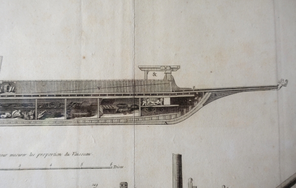 Gravure coupe de vaisseaux de la Marine Royale - planche de l'Encyclopédie XVIIIe - cadre en bois doré