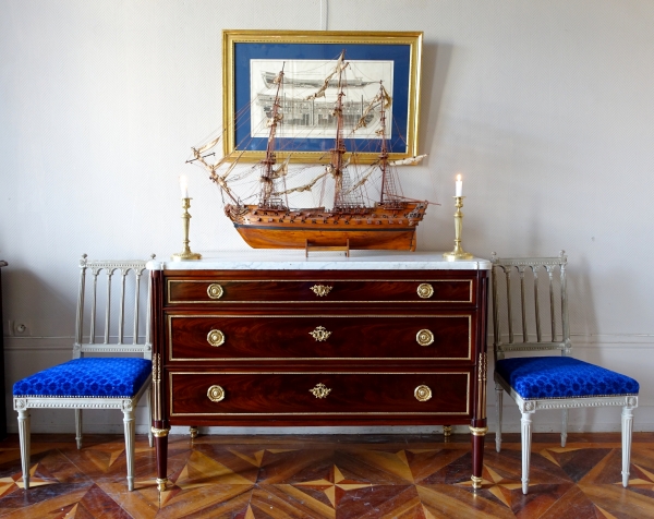 French Royal Navy vessel engraving, 18th century, gold leaf gilt frame