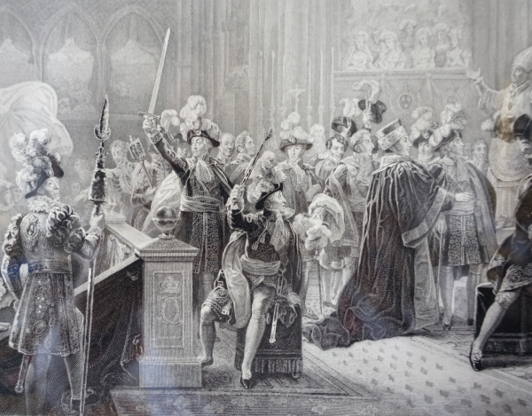 Coronation of King of France Charles X engraving - royalist historical souvenir