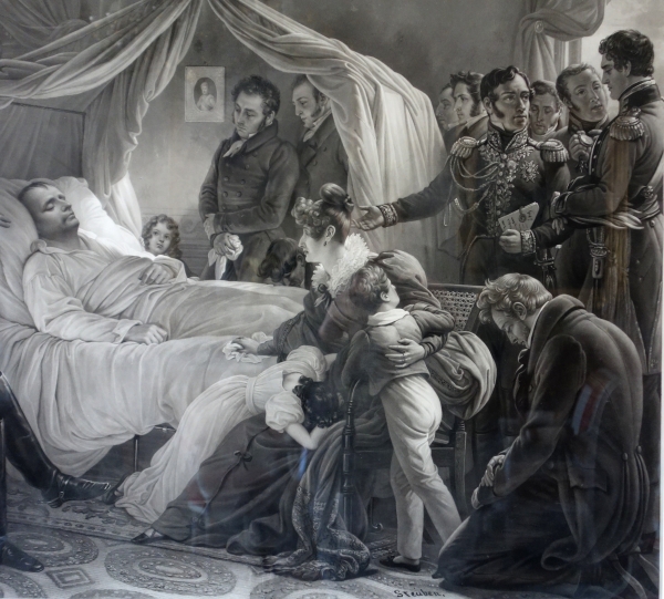 Large Empire engraving : Emperor Napoleon's death after Steuben