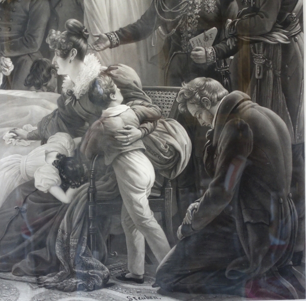 Large Empire engraving : Emperor Napoleon's death after Steuben