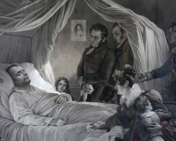 Large Empire engraving : Emperor Napoleon's death after Steuben