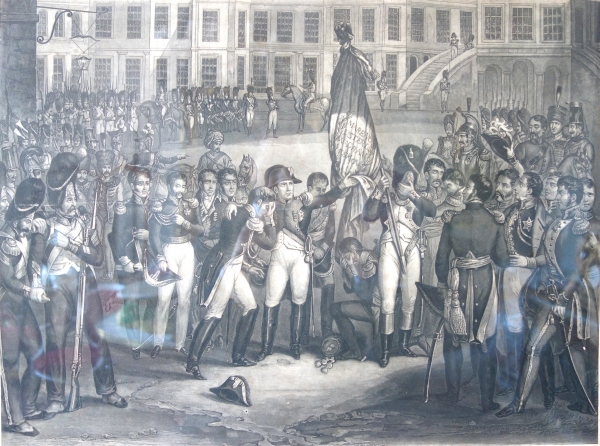Grande gravure Empire : rare version des Adieux de Napoléon à Fontainebleau