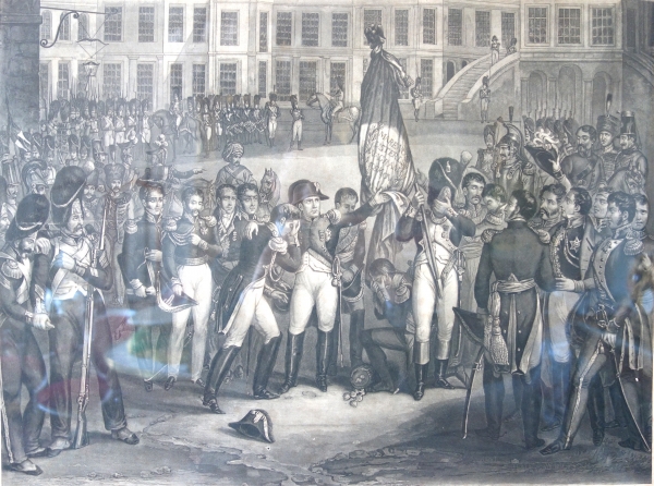 Large Empire engraving : Napoleon's farewell at Fontainebleau