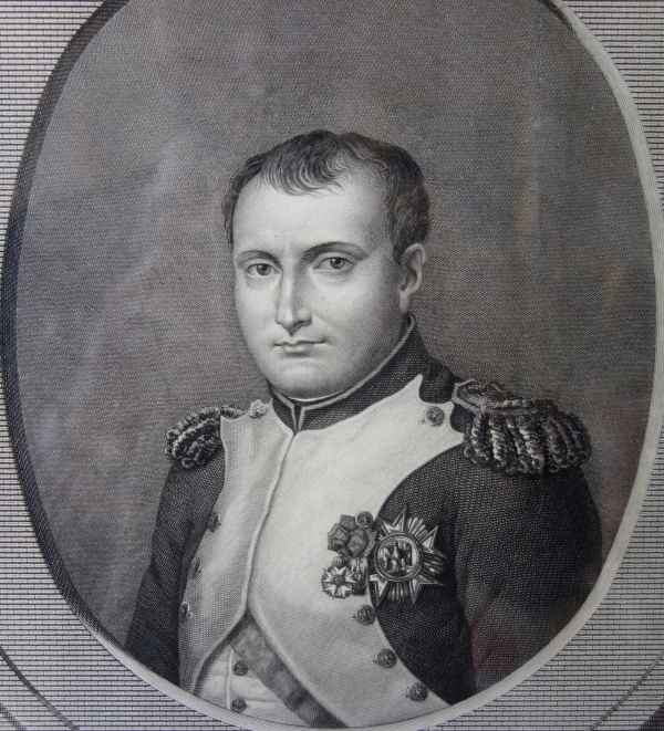 Portrait de Napoléon Ier Empereur, gravure dans un cadre en bois doré d'époque Empire 43cm x 56,5cm