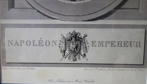 Portrait de Napoléon Ier Empereur, gravure dans un cadre en bois doré d'époque Empire 43cm x 56,5cm