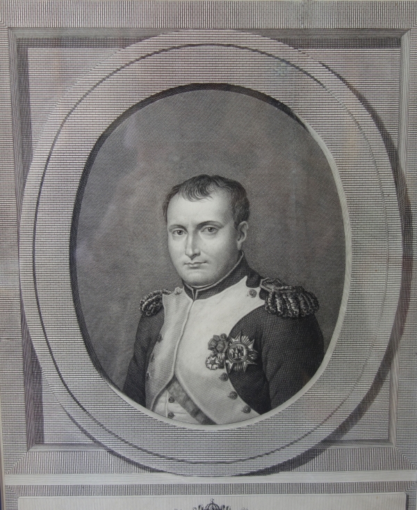 Portrait de Napoléon Ier Empereur, gravure dans un cadre en bois doré d'époque Empire 43cm x 56,5cm